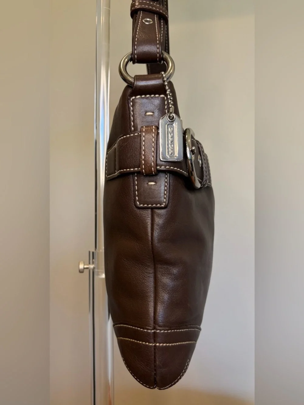 Vintage COACH Soho Slim Duffel Dark Brown Leather Shoulder Purse 1453 EUC